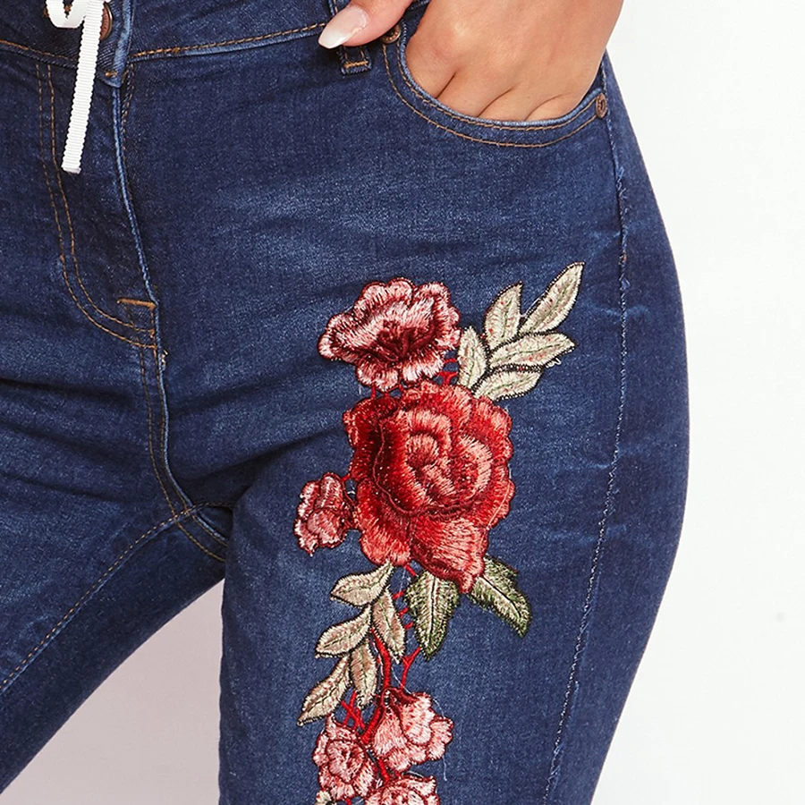 

DICLODU Fashion Autumn Hole Embroidery Jeans Woman Sexy Tight Pencil Pants Ladies Black Blue High Waist Denim Trousers