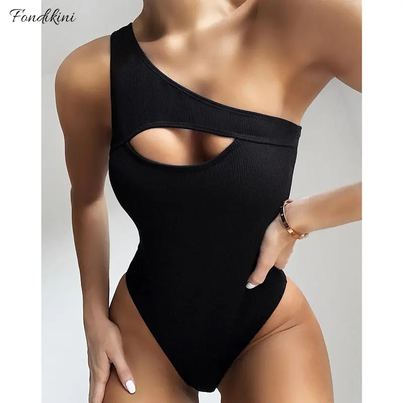 Женский цельный купальник на одно плечо сексуальный боди пляжная одежда