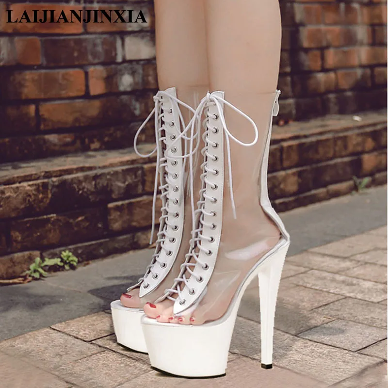 New Women Lace Up Spring Sexy 17cm High Heels Wedding Party Dress Pole Dance Ankle Sandals Dancing Shoes