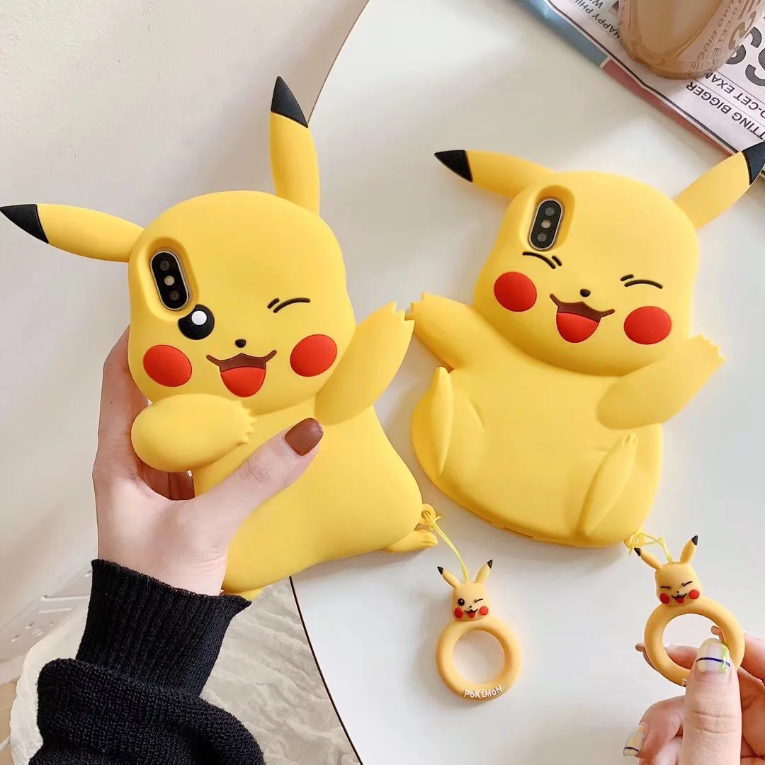 Японский мультфильм 3D милый смайлик пакет маленький сыщик бикачус+ кольцо силиконовый мягкий чехол для iphone MAX XS XR 7 8plus чехол для телефона