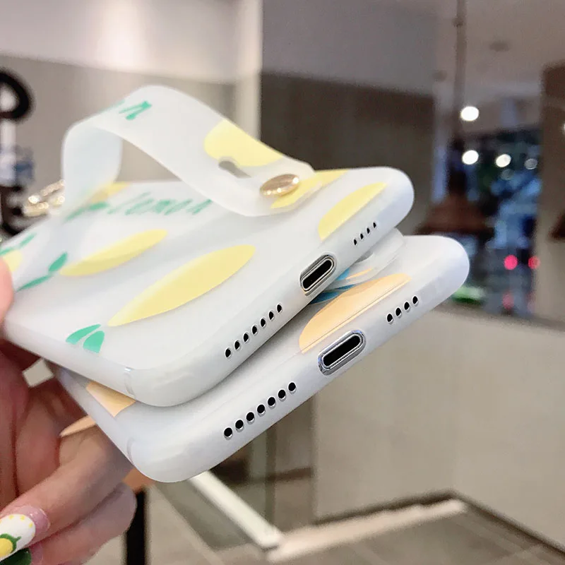 Ремешок на запястье Чехол для samsung Galaxy Note 10+ 8 9 S9 S8 S10 плюс S10e A40 A50 A60 A70 фруктовый Апельсиновый Лимонный ТПУ накладка держатель для телефона
