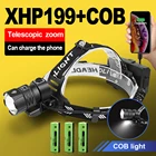 Новый XHP199 высокомощный светодиодный налобный фонарь USB 18650 перезаряжаемый налобный фонарь тактический охотничий зум-налобный фонарь COB рабочий рыболовный налобный фонарь