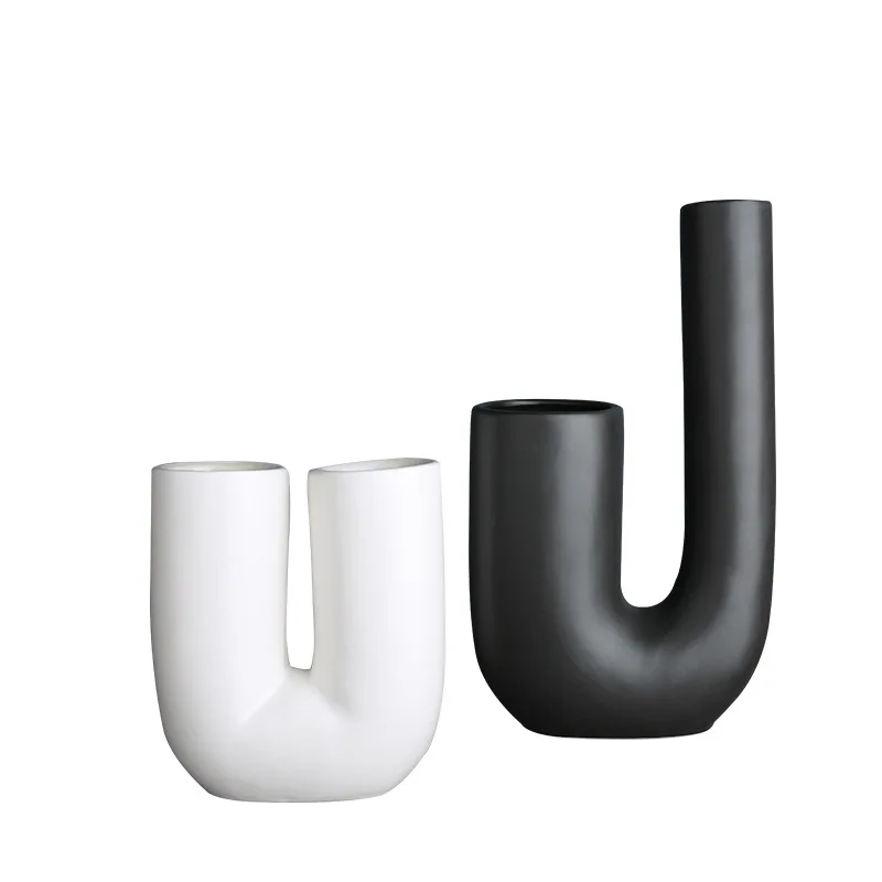 

Abstract Art White Porcelain Flower Vase Simplicity U-shaped Ceramic Vases Flowers Arrangement Living Room Crafts Ornaments
