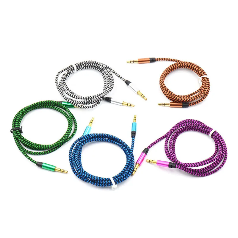 Кабель с золотым штекером линейный шнур для динамика Iphone 7 Xiaomi 1 м нейлоновый