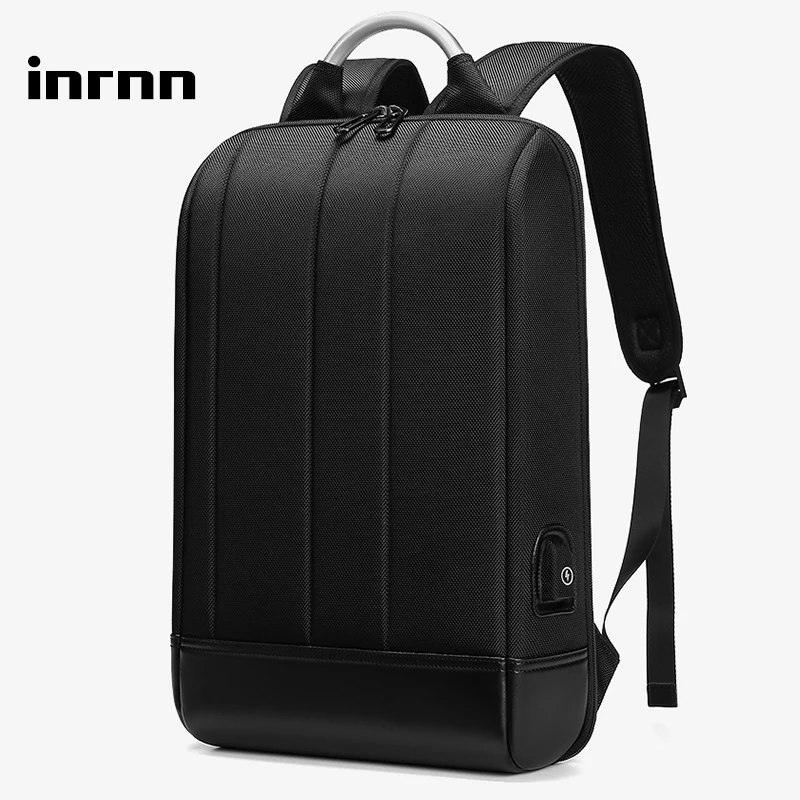 inrnn New Men 15.6 inch Laptop Backpack Male USB Waterproof Slim Backpacks Men Casual Business Office Work Thin Backpack Mochila
