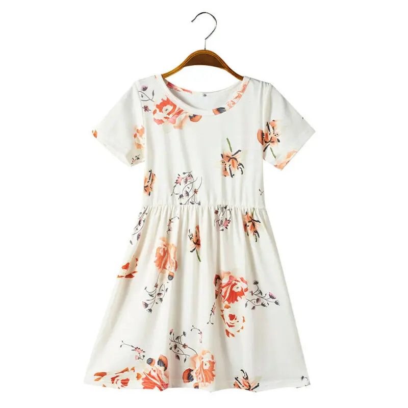 

Модное платье с цветочным принтом, детское платье с коротким рукавом для девочек, летнее праздничное повседневное платье, одежда для девоче...