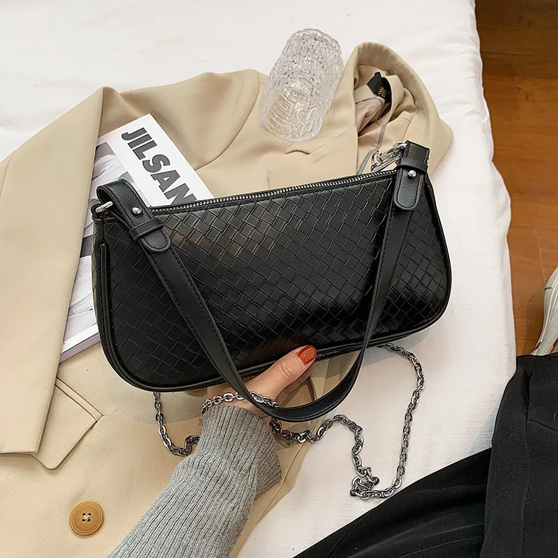 

Weave Design Luxury Women's Small Underarm Shoulder Bags 2021 New Female Fashion Shoulder Pu Leather Chain Crossbody Handbags
