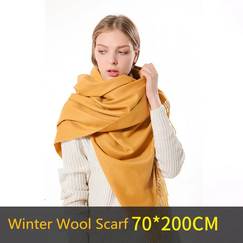 Зимний однотонный шерстяной шарф для женщин теплая плотная шаль из пашмины с