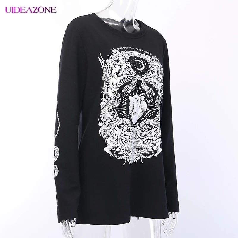 UIDEAZONE винтажные женские рубашки модные готический принт круглый вырез длинный