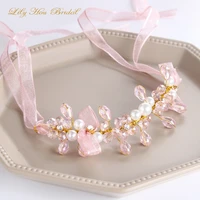 fashion jewelry pink wedding bridal wrist bracelet mariage pearls crystals bridesmaid wrist corsage flowers with ribbons