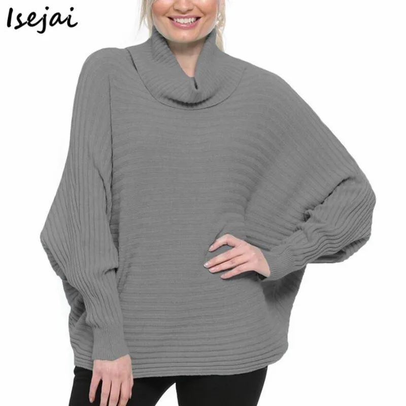 

Bat Sleeve Turtleneck Pullover Womens Casual Solid Woman Sweaters Autumn Winter Loose Jumpers New 2021