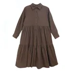 Осенне-зимнее вельветовое платье миди для девочек от 6 до 16 лет Детское модное платье-рубашка на пуговицах для девочек