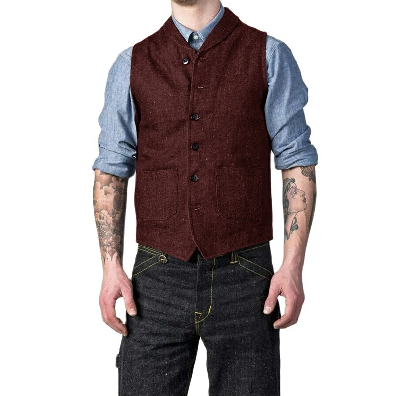 Жилет мужской шерстяной в елочку приталенный пиджак для жениха свадьбы стиле