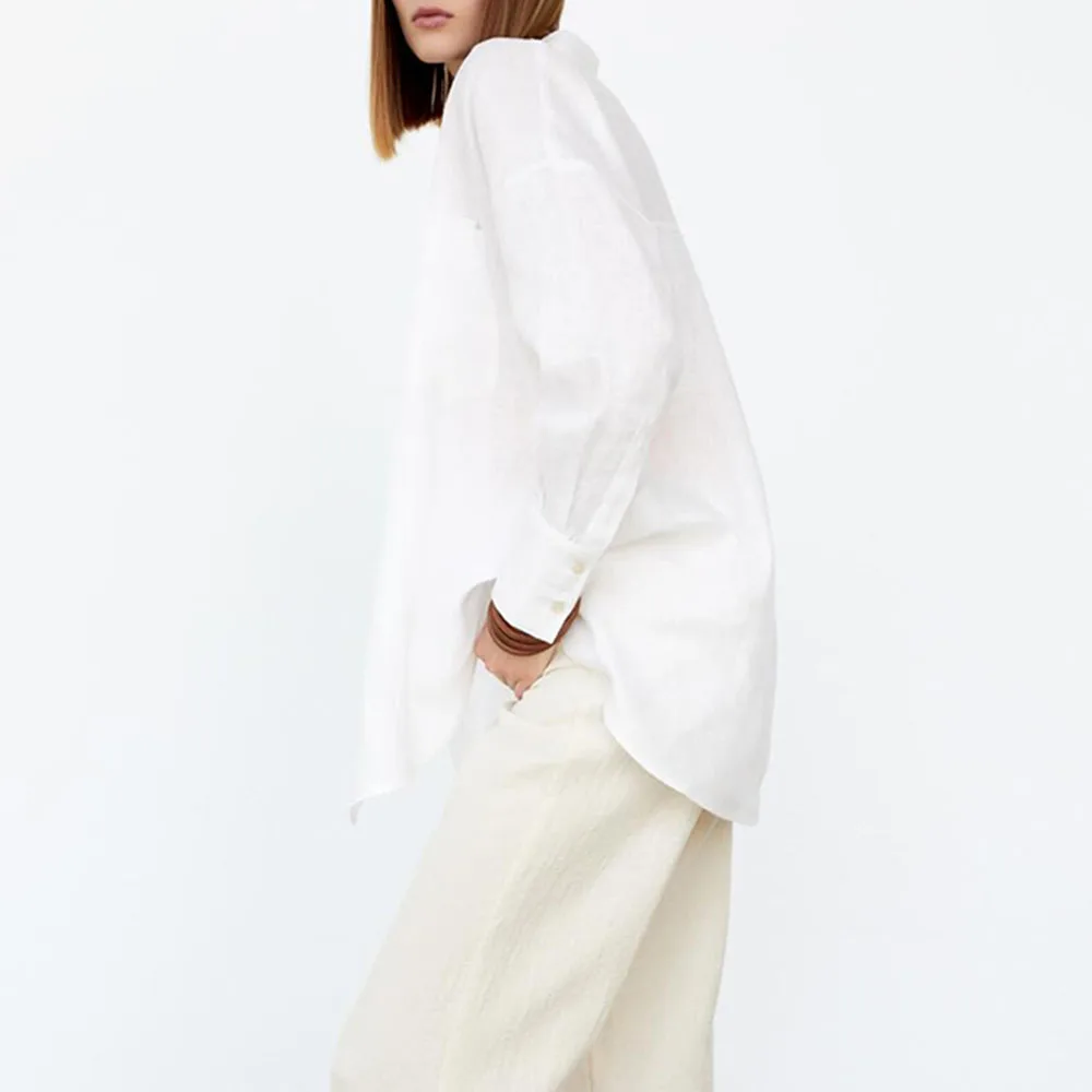 

Za Women 2021 New Fashion Two Colors Loose Asymmetric Blouses Vintage Long Sleeve Button-up Female Shirts Blusas Chic Tops