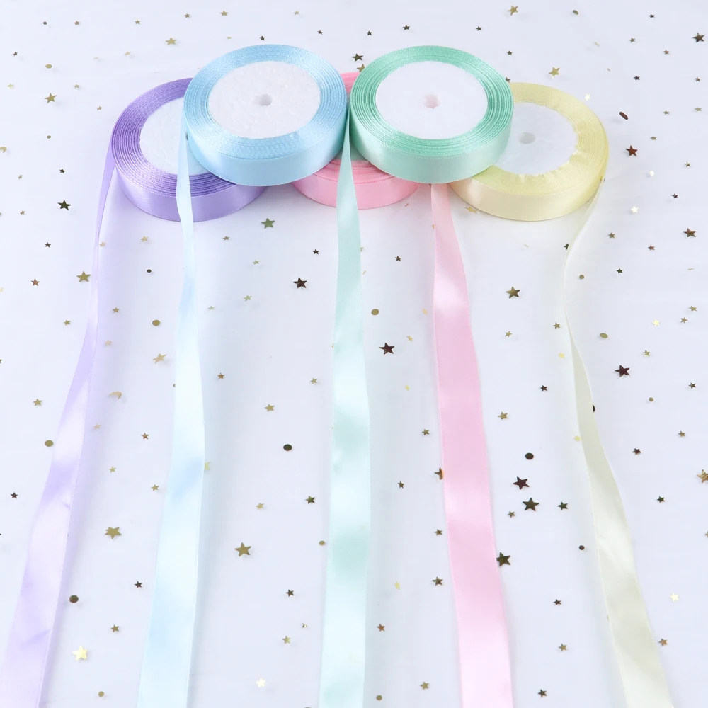 Однотонная блестящая атласная лента для упаковки подарков 22 метра 36 цветов -