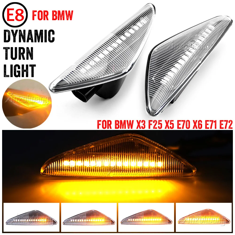 

2pc LED Dynamic Turn Signal Light Side Fender Marker Lamp Sequential Indicator Light For BMW X3 F25 X5 E70 X6 E71 E72 2008-2014