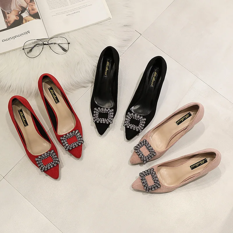 

Женские туфли на высоком каблуке корейский стиль заостренный носок осень 2019 Новая женская обувь оптом