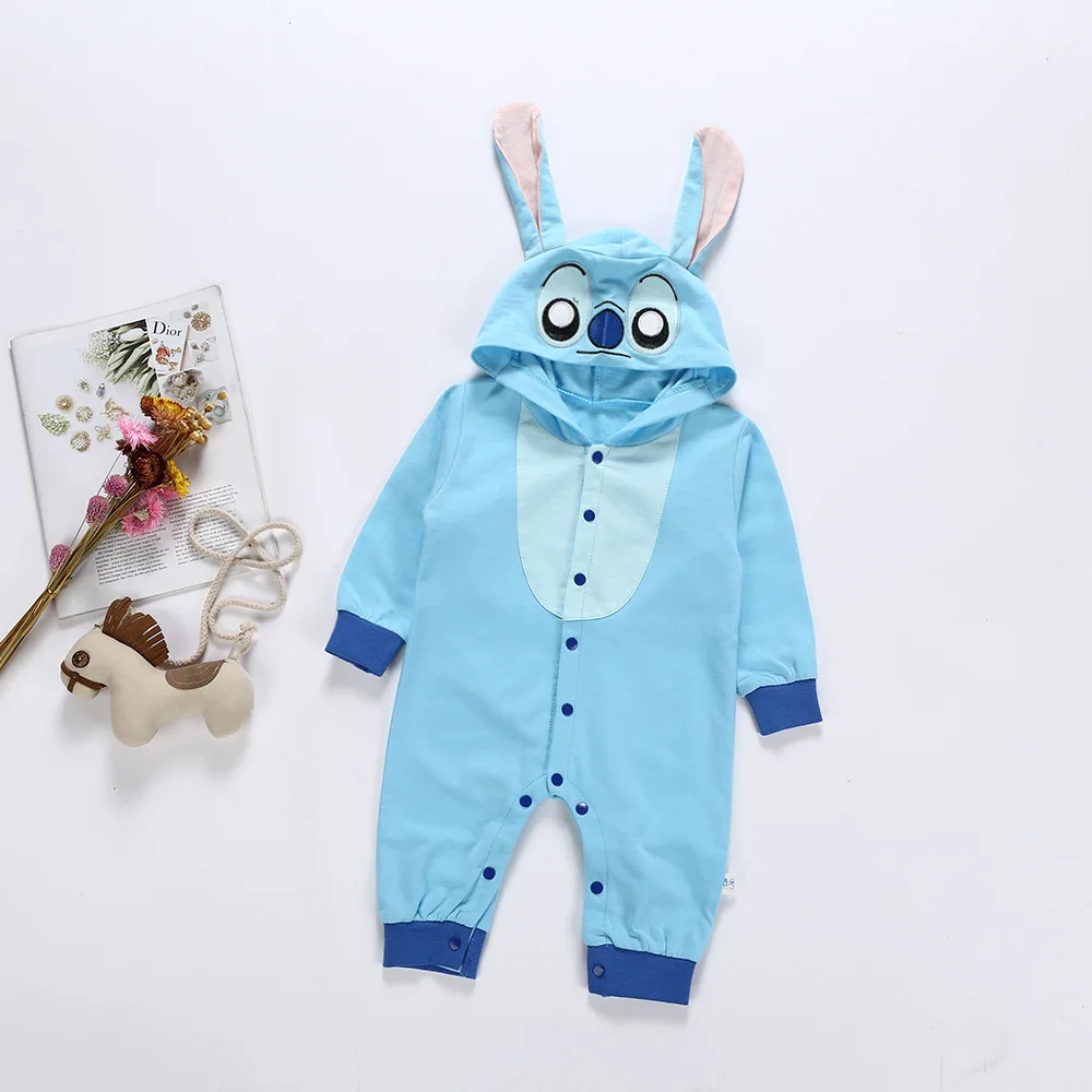 

Disney Mickey Mouse Donald Duck Stitch Terry Terry Hooded Warm Long Sleeve One-piece Romper baby boy winter clothes
