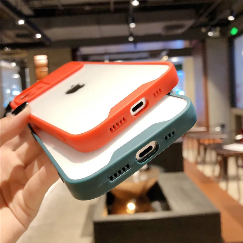 

The New Sliding Window Phone Lens Protects Cases For iPhone 11 12 Pro Max XR XS Xs Max X 8 7 Plus 12 Mini Transparent Cover
