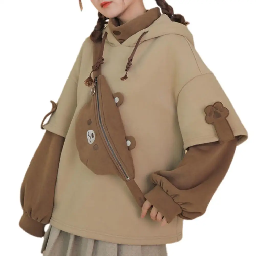 

Women Long Sleeve Sweatshirt Cute Round Neck Hooded Pullover Tops