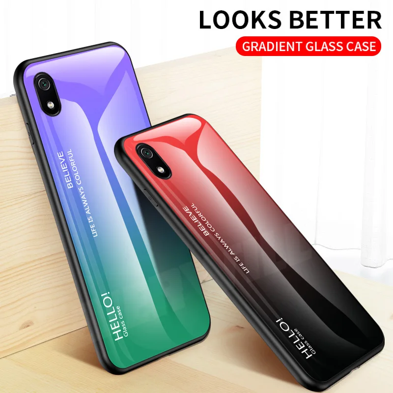 Роскошный стеклянный чехол для Redmi 7A Чехол 9 H силиконовый из закаленного стекла