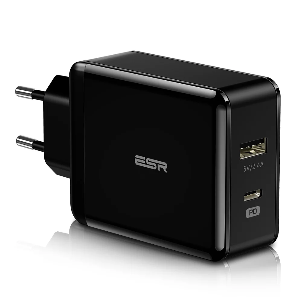 ESR USB C зарядное устройство 30 Вт двухпортовое зарядное устройство питания настенное зарядное устройство со складной вилкой PD 18 Вт порт для iPhone XS/XR/XS Max iPad - Тип штекера: Европейский Союз (ЕС)