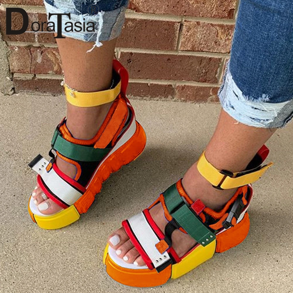 DORATASIA/2020 брендовые новые платформы сандалии Женщины Клин обувь на высоком