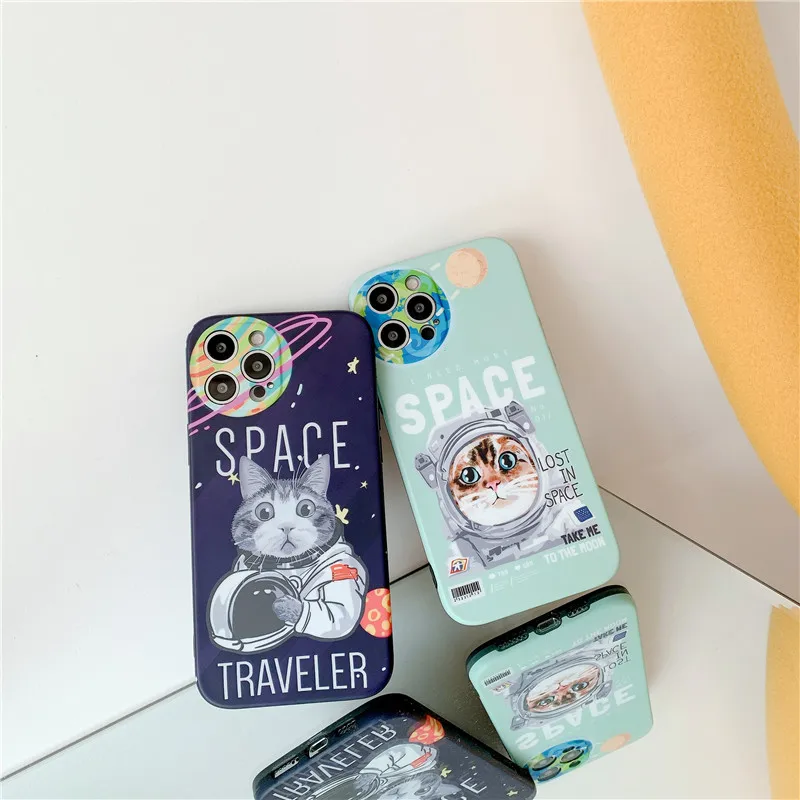 

Fashion Astronaut Space Cat Phone Case for iphone 12 11 Pro Max Back Phone Cover Cases for iPhone X XR XS Max 7 8 Plus Se 2020