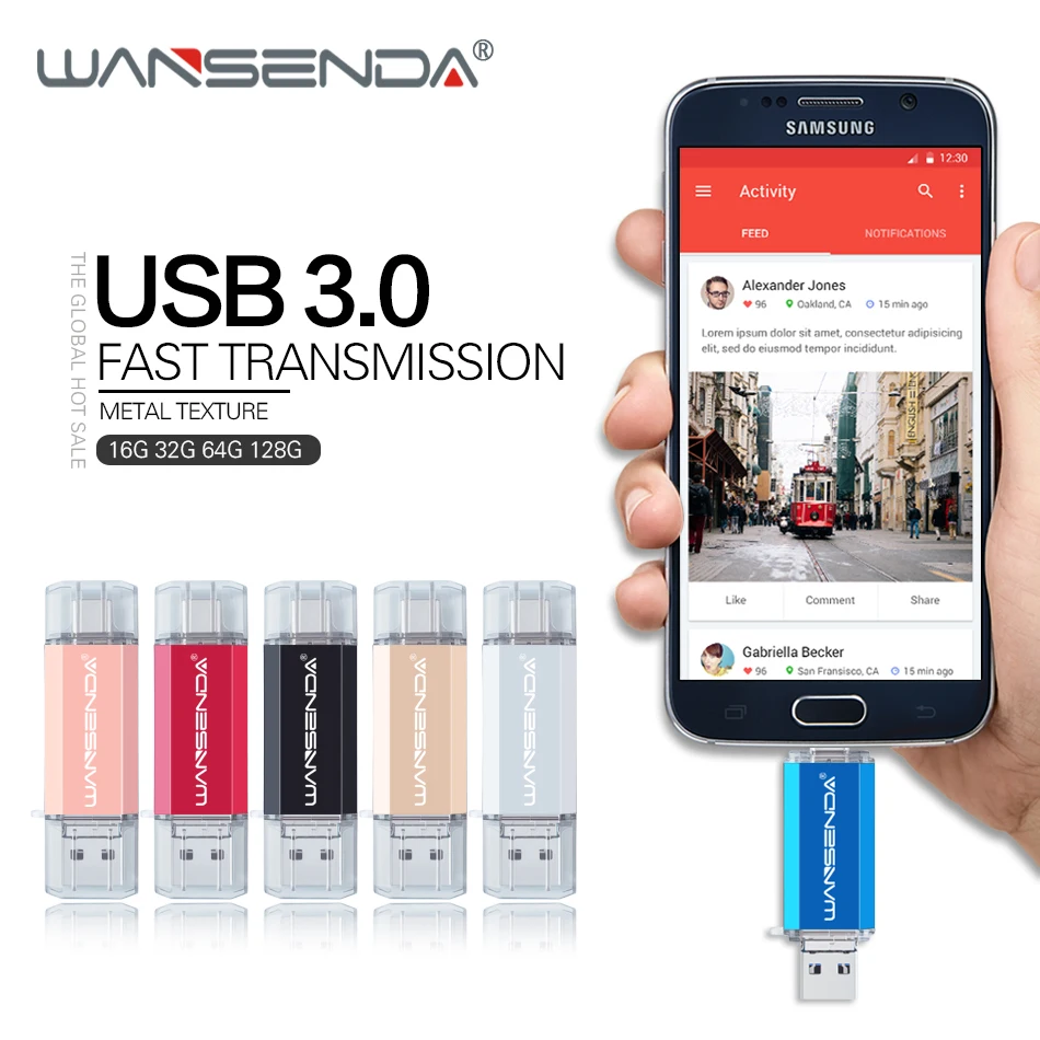 WANSENDA 3 в 1 флеш накопитель USB 0 Тип C OTG 256 ГБ 128 Гб флэш 64 32 оперативной памяти 16