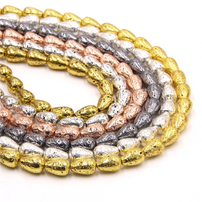 Натуральный лавовый камень капли воды бусины ручной работы золотой серебряный
