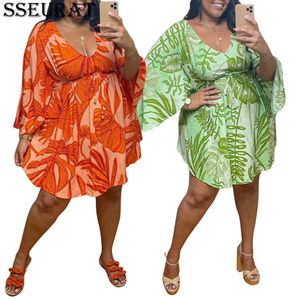 

Платье SSEURAT женское с принтом, свободное весеннее офисное платье с длинным рукавом и V-образным вырезом