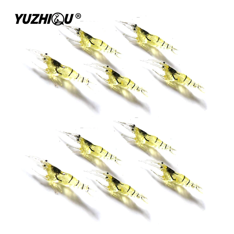 

10Pcs/lot Simulation shrimp Worms 5cm/1g Artificial Fishing Lure Tackle Soft Bait Lifelike Fishy Smell Lures yellow color lure