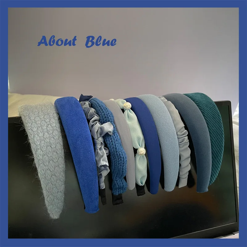 Модная повязка на голову Klein Blue ~ губчатая Женская для волос с жемчужинами