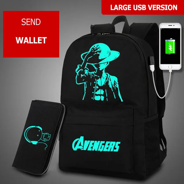 lufei.wallet-L 3 шт./компл. аниме светящиеся школьные сумки для подростков мальчиков рюкзак детский usb зарядка школьный рюкзак для девочек школьный рюкзак - Цвет: lufei.wallet-L