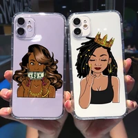 punqzy melanin poppin african black girl clear phone case for iphone 13 pro 12 11 pro max xr xs 6 8 7 plus soft tpu case cover