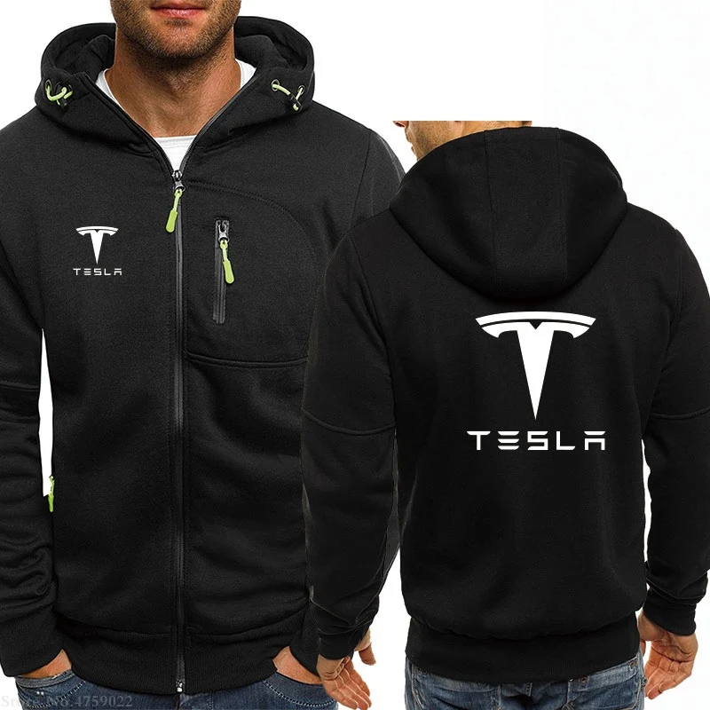 

2021 Winter Autumn Long Sleeve Loose Zipper Hoodie Car Logo Tesla Print Sweatshirt Clothes Men's Solid Color Jacket Men's Top Ja