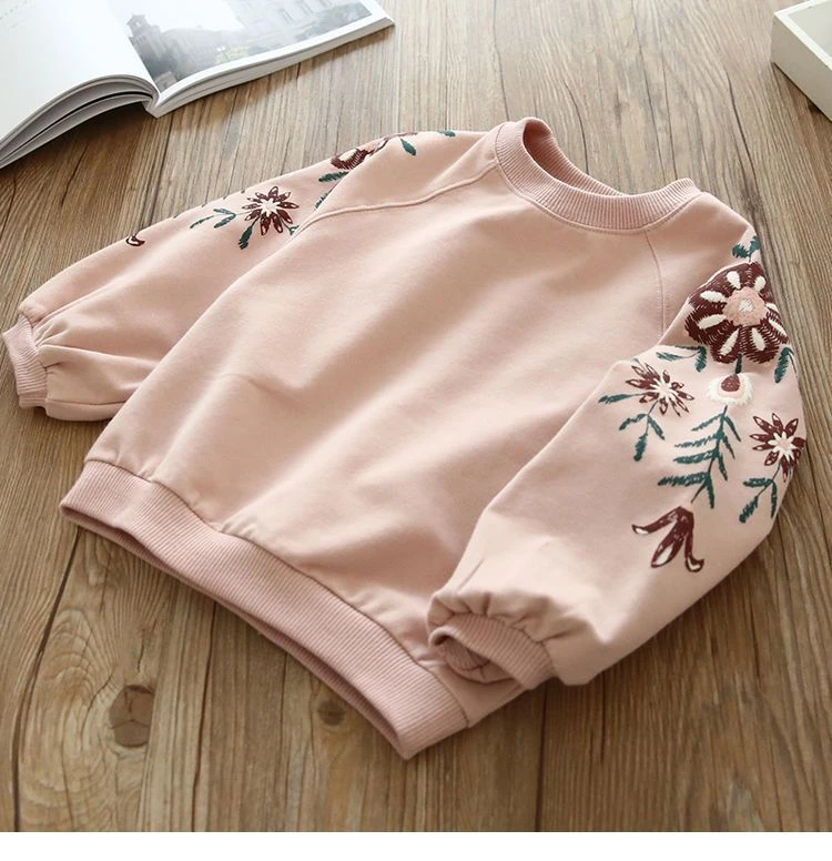 pink 309258 Новое поступление, Осенний топ с длинными рукавами для девочек, толстовка, футболка, модная детская одежда с вышивкой, удобная хлопковая одежда - Цвет: pink 309258