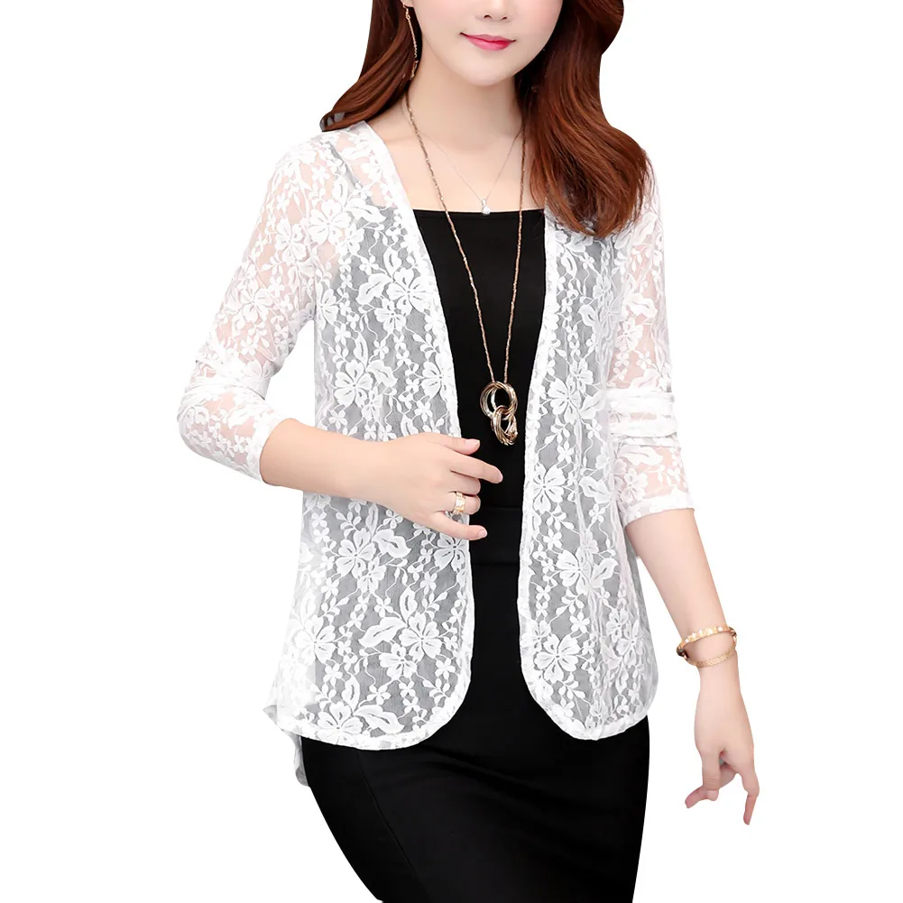 Женский элегантный кружевной полый Блейзер 3/4 рукав открытая передняя часть