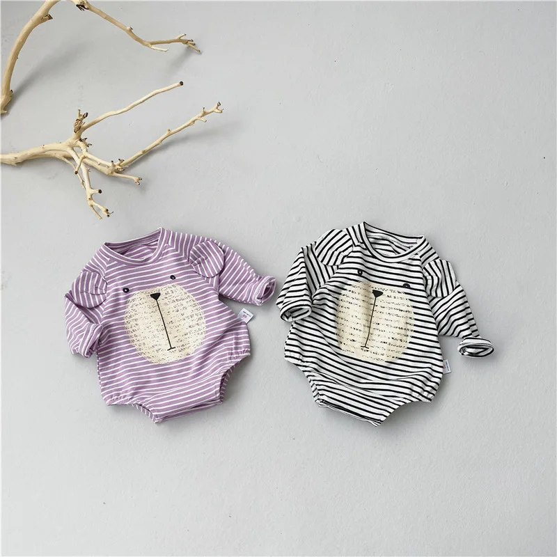 

MILANCEL 2020 baby bodysuit bear style newborn baby clothes striped baby girls jumpsuit toddler boys outerwear