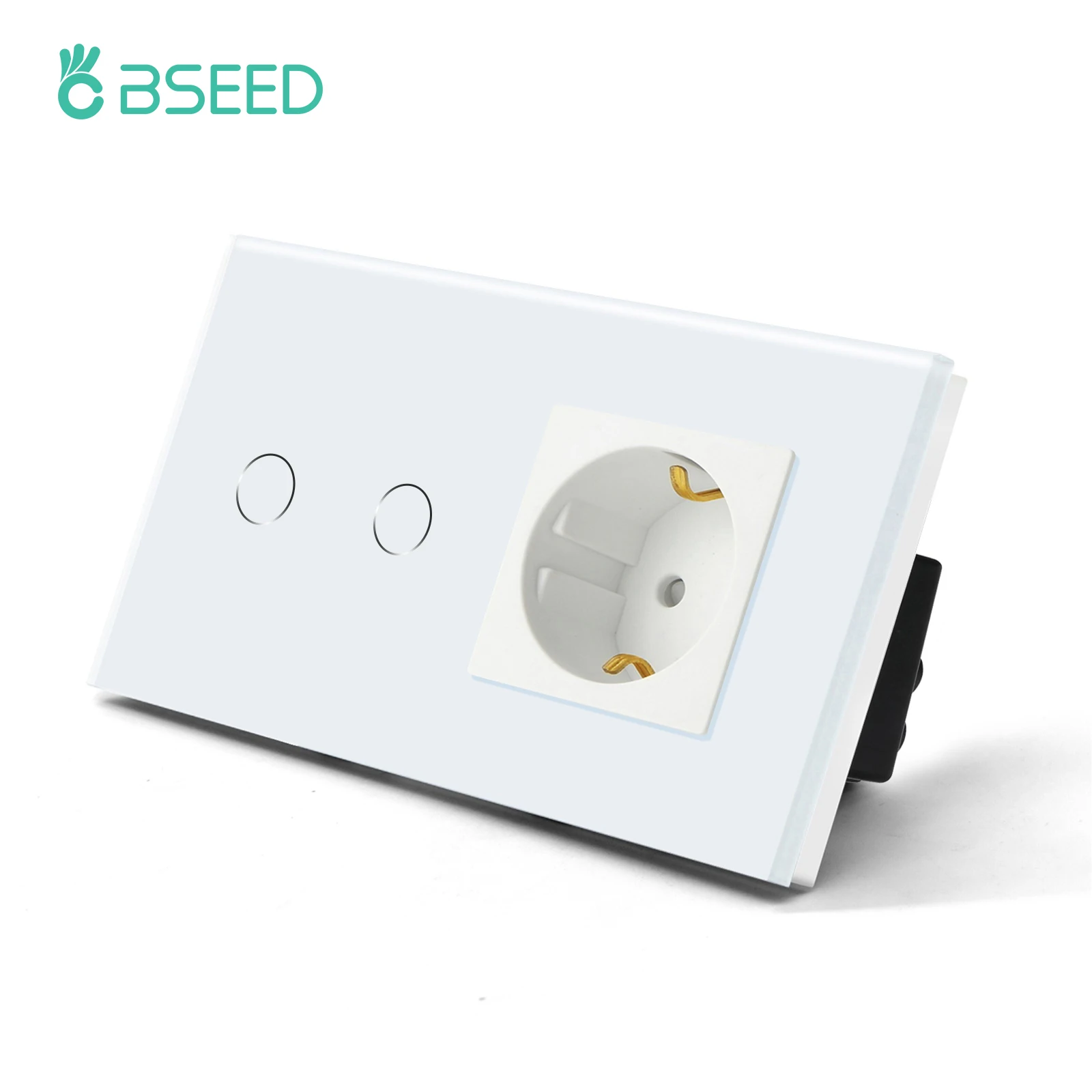 

BSEED Mvava EU Standard Wall Touch Switch With Electrical Socket 2 Gang 2 Way 1 Way White Black Crystal Glass Panel Switches