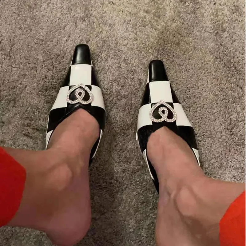 

2021 Winter New Women Checkerboard Color Shoes Fashion Pinted Toe Slip on Woman Pumps Stiletto Sapato Feminino Party Shoes