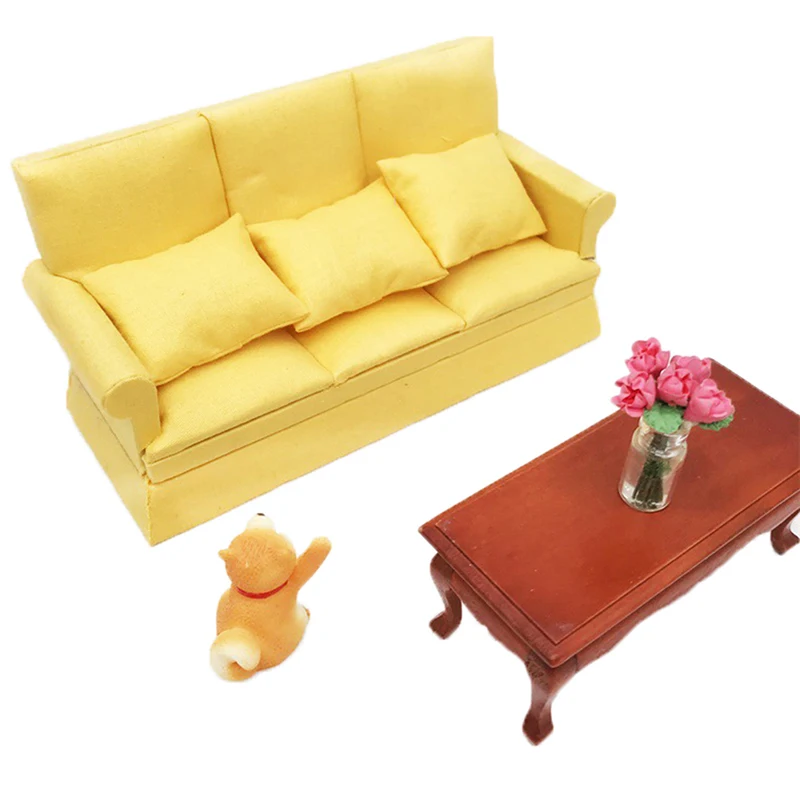 

Mini Dollhouse Furniture Solid Cloth Sofa Couch With 3 Full Cushions For Girl Doll House Toys