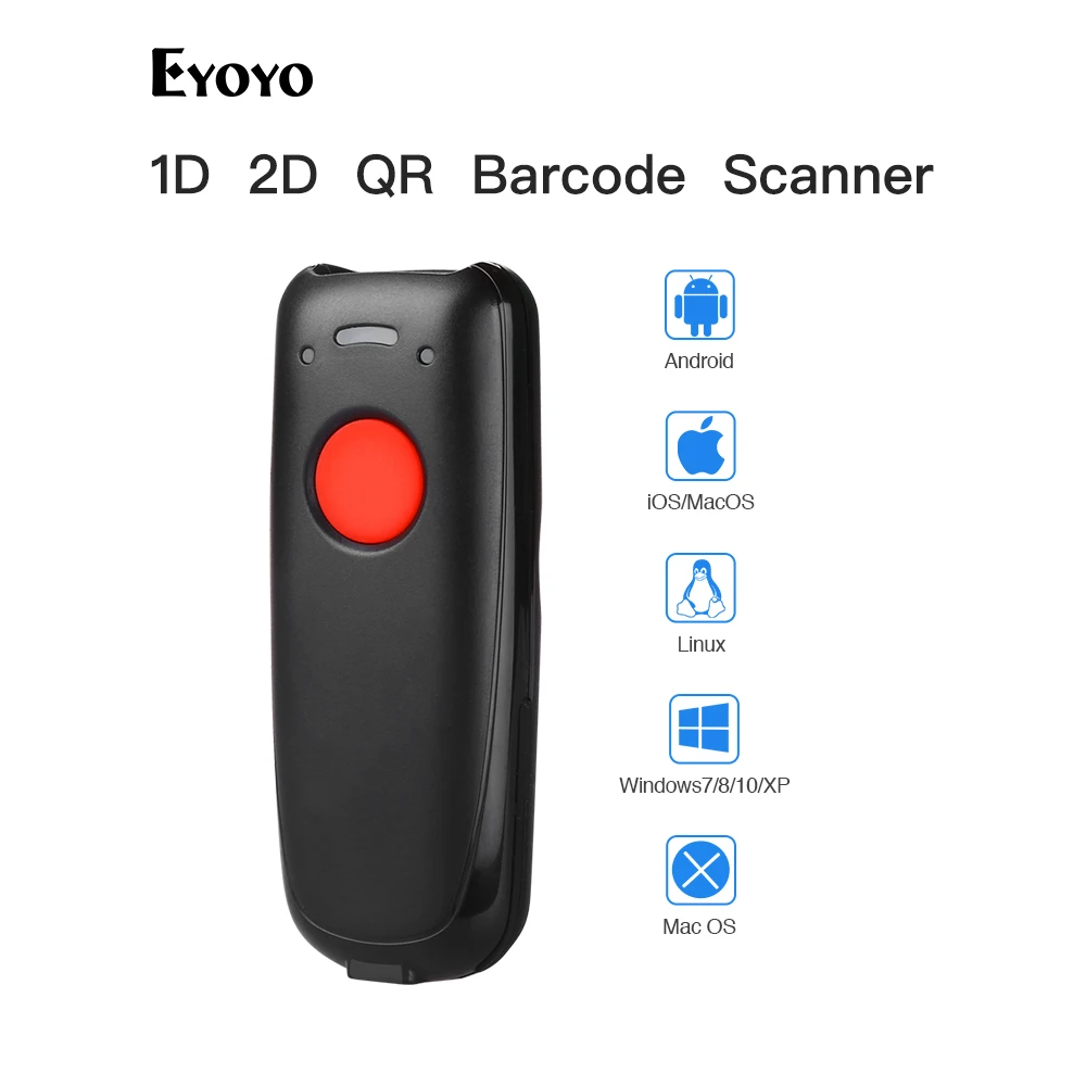 

Беспроводной Bluetooth сканер штрих-кода Eyoyo EY-004A 1D 2D QR, портативный сканер штрих-кода с крассветильник кой CCD, сканер штрих-кода для Ios, Android, Windows