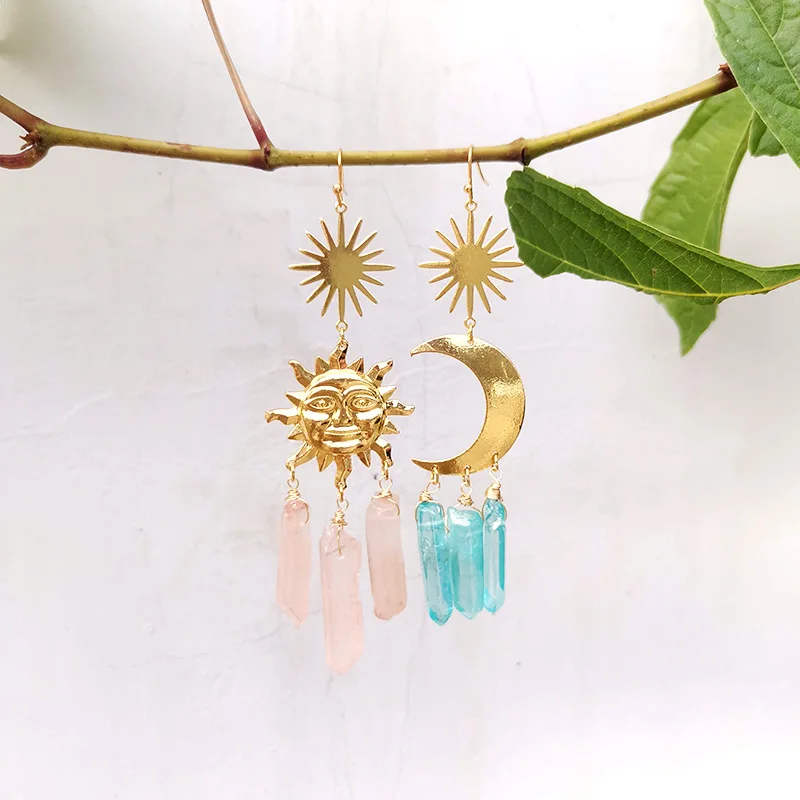 

Кварцевая подвеска в виде богини солнца, солнце и луна, кварцевые серьги, искусственная кожа, небесная лампа