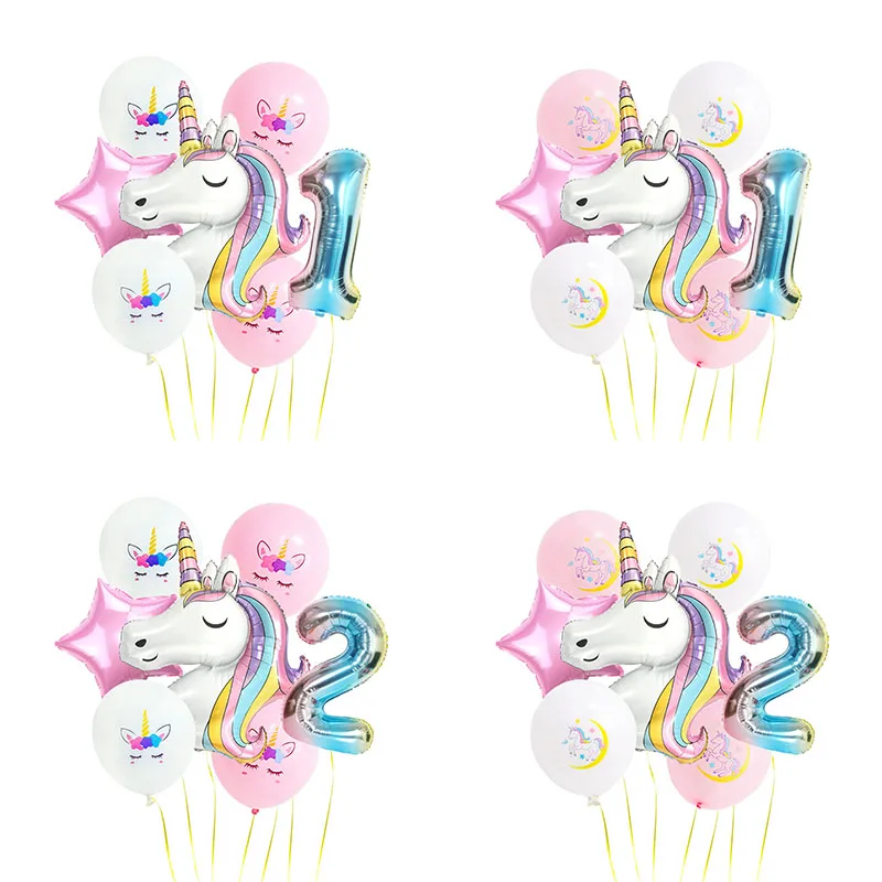 7 шт Радужный Единорог воздушный шар номер День Рождения вечерние украшения для