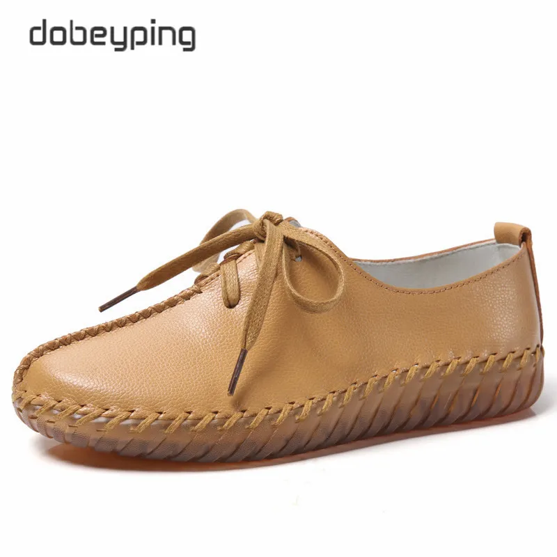 Genuine Leather Shoes Woman Autumn Summer Ladies Shoes Lace Up Ballet Flats Cut-Outs Sneakers Women Moccasins Oxford Shoes Femal