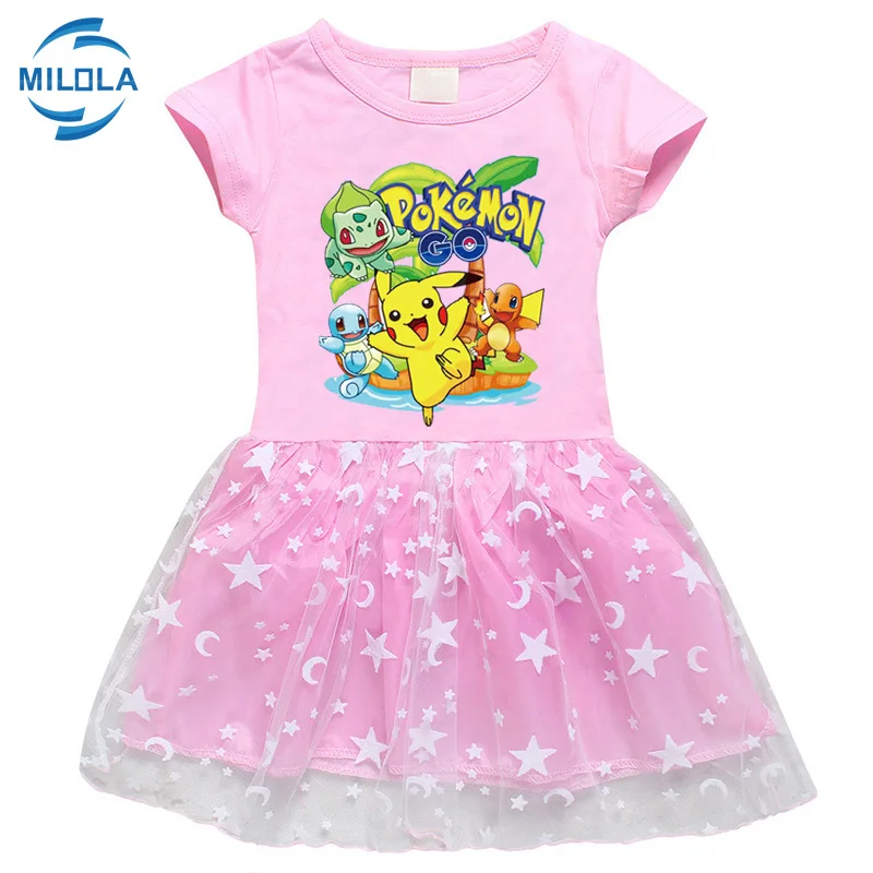 Детское летнее хлопковое платье с коротким рукавом и принтом Покемон го | Детская