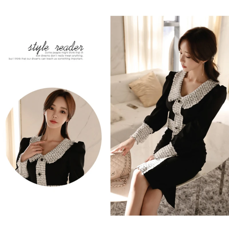 Элегантное облегающее платье для женщин Сезон осень зима Винтажное офисное