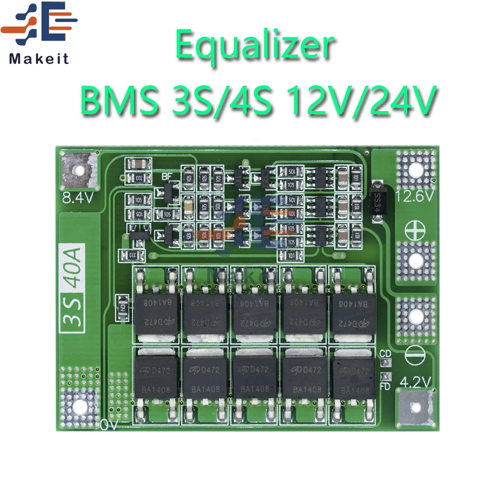 Защитная Плата Smart BMS 3S/4S 12 В/24 В 18650 для зарядки литий ионных и литиевых