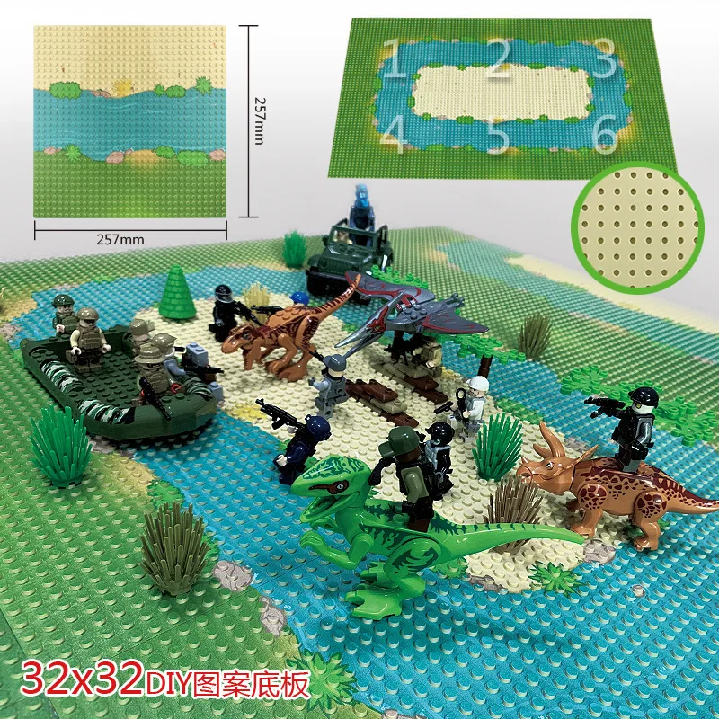 

For Logo Grassland River 32*32 Road Highway Particles Camouflage Floor Children Toy Building Blocks Accessories